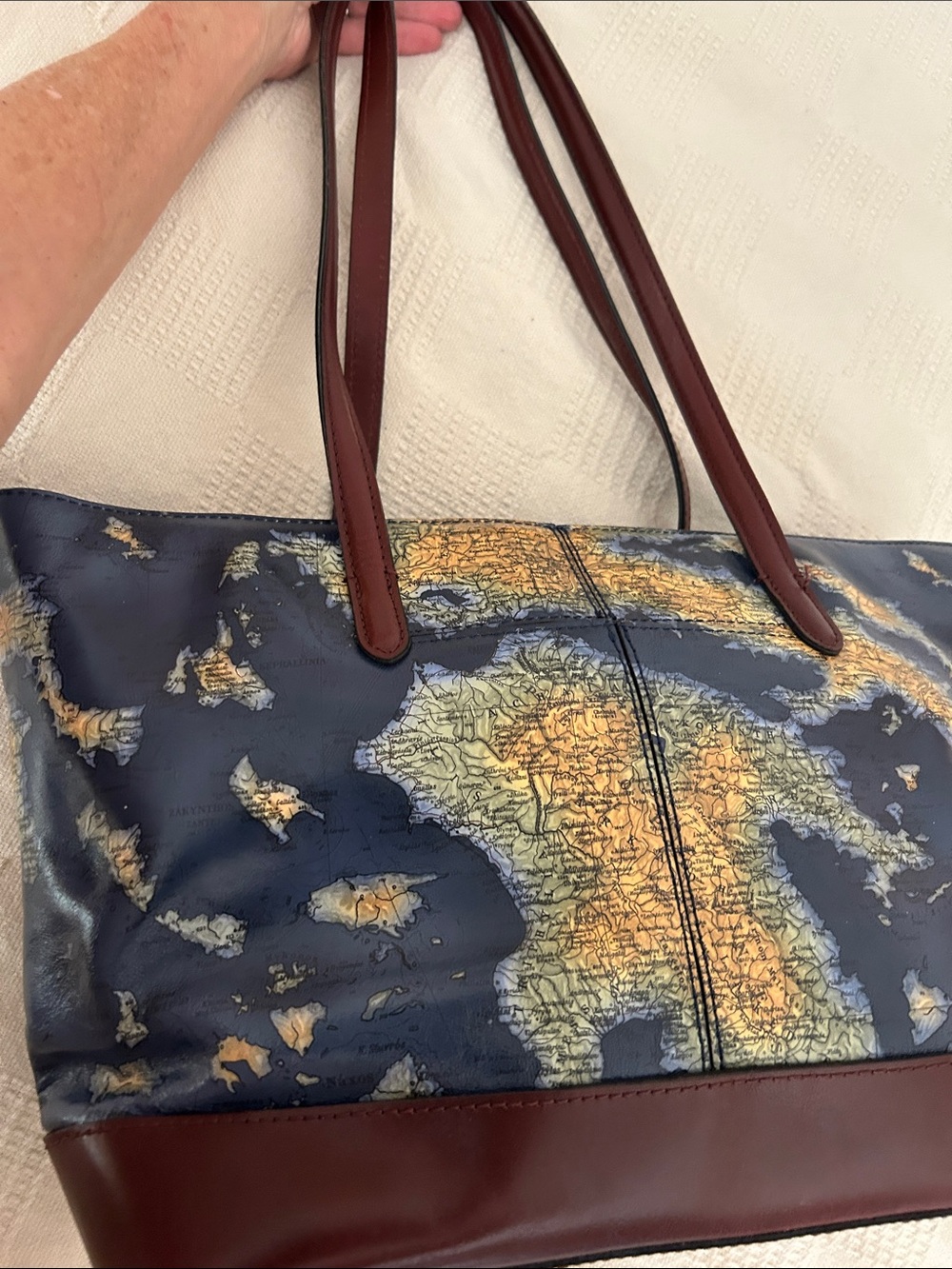 Patricia Nash Verzi Large Leather Tote, featuring vintage Greek map - Picture 2 of 7